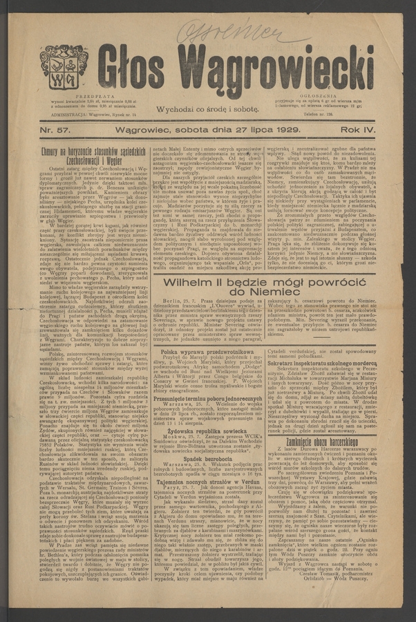 Głos Wągrowiecki. Rok&nbsp;4, 1929, numer&nbsp;57