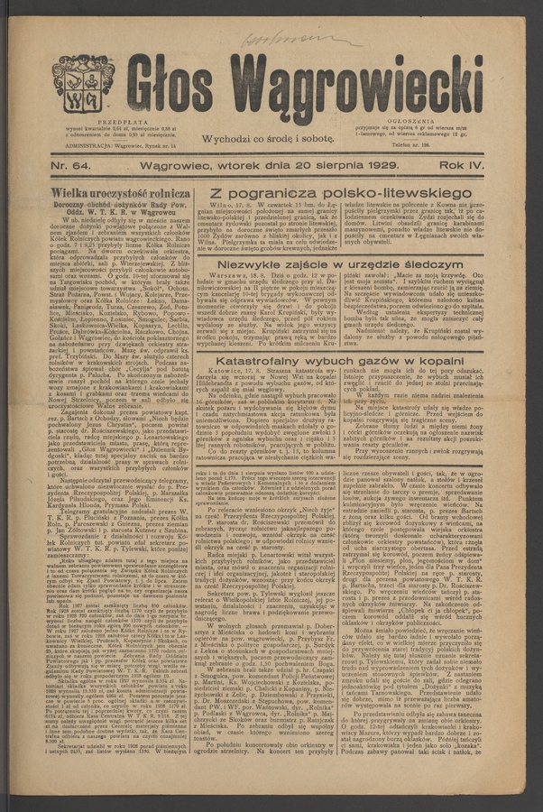 Głos Wągrowiecki. Rok&nbsp;4, 1929, numer&nbsp;64