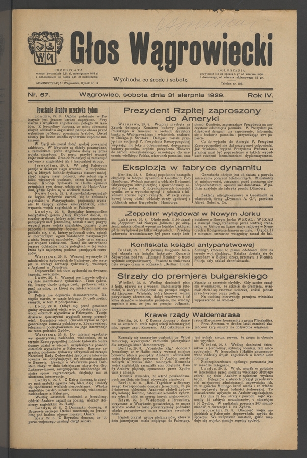 Głos Wągrowiecki. Rok&nbsp;4, 1929, numer&nbsp;67