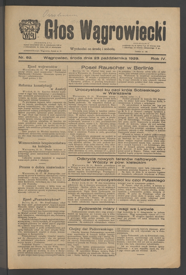 Głos Wągrowiecki. Rok&nbsp;4, 1929, numer&nbsp;82