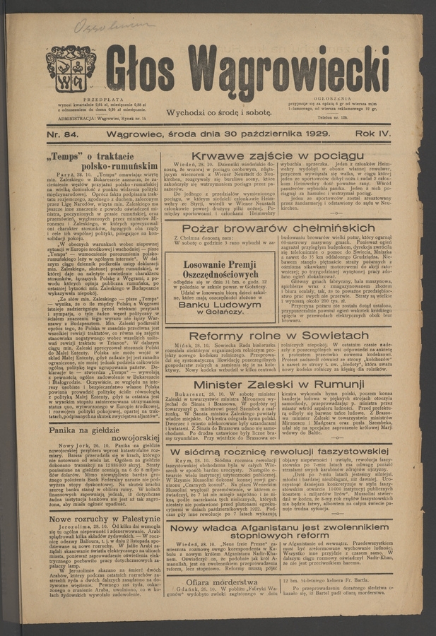 Głos Wągrowiecki. Rok 4, 1929, numer 84