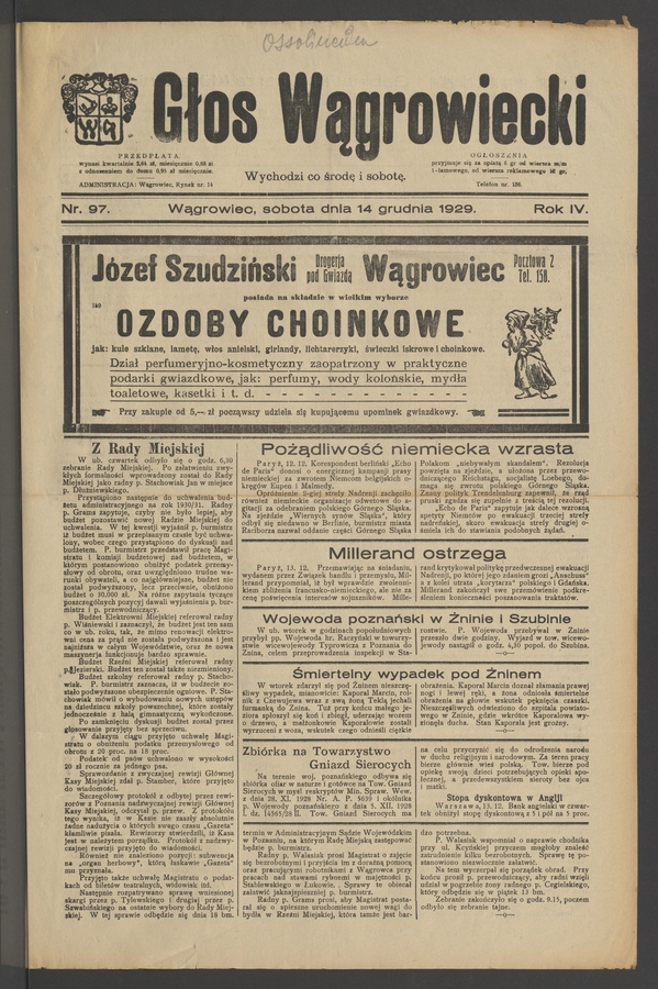 Głos Wągrowiecki. Rok&nbsp;4, 1929, numer&nbsp;97