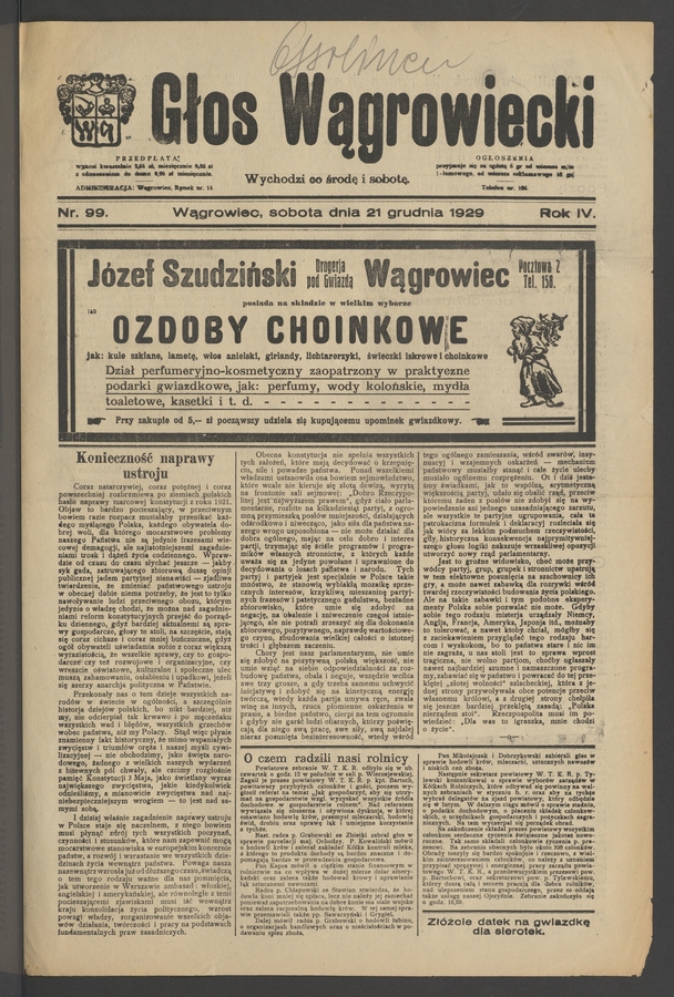 Głos Wągrowiecki. Rok 4, 1929, numer 99