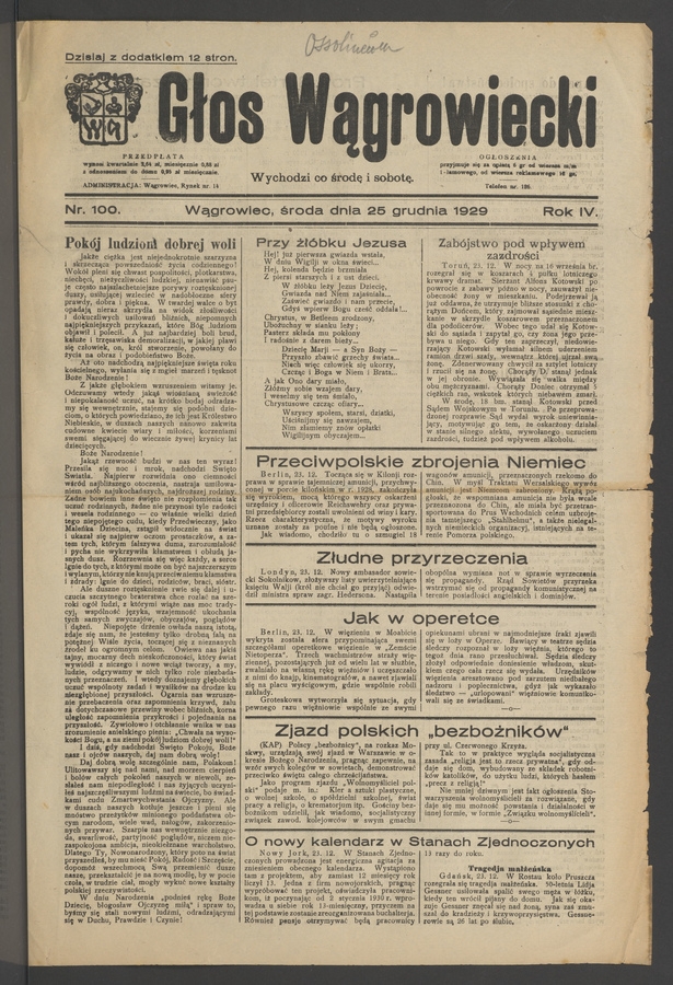 Głos Wągrowiecki. Rok 4, 1929, numer 100