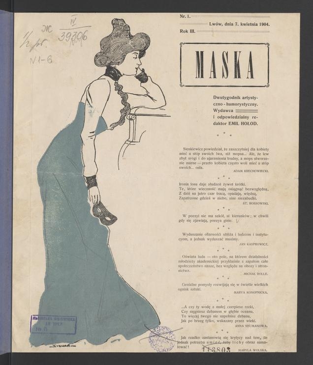 Maska&nbsp;: dwutygodnik artystyczno-humorystyczny. Rok&nbsp;3, 1904, numer&nbsp;1